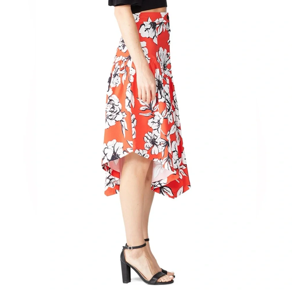 Marissa Webb Red and White Floral Peony Asymmetrical Skirt